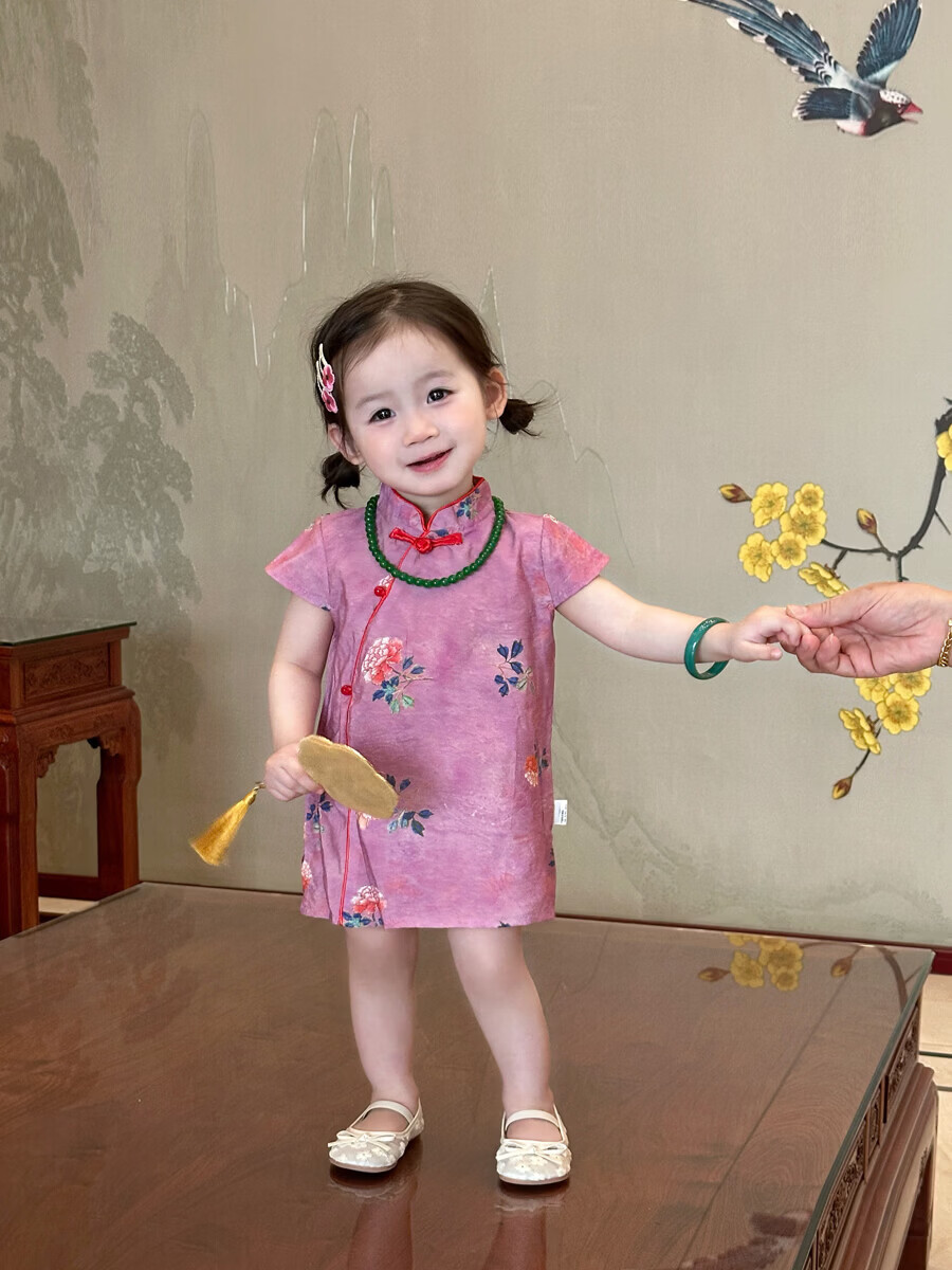 FADOBABY Girls' Qipao Dress 2026 New Summer Children's New Chinese Style Jacquard Retro Dress Baby Hanfu Skirt 12